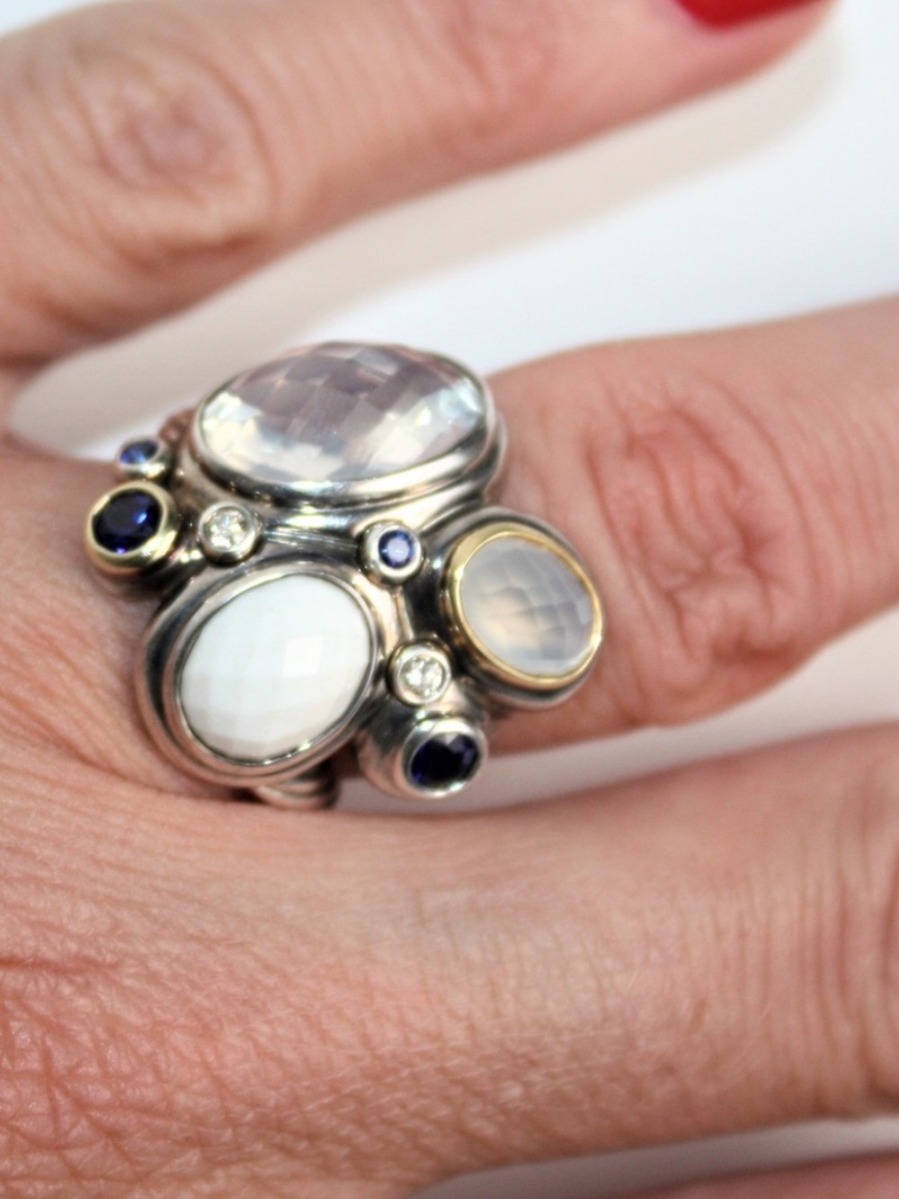 David Yurman | Ring | Sterling Silver Multi-Stone Oval Mosaic Ring with Diamonds - Picture 5 of 14